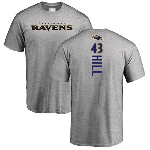 Men Baltimore Ravens Ash Justice Hill Backer NFL Football #43 T Shirt->nfl t-shirts->Sports Accessory